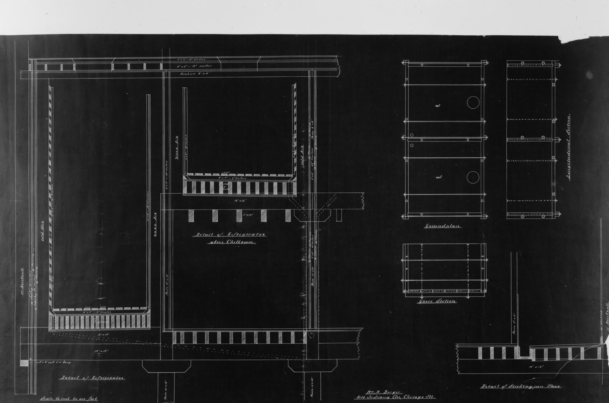 Section drawings from a historic architectural blueprint